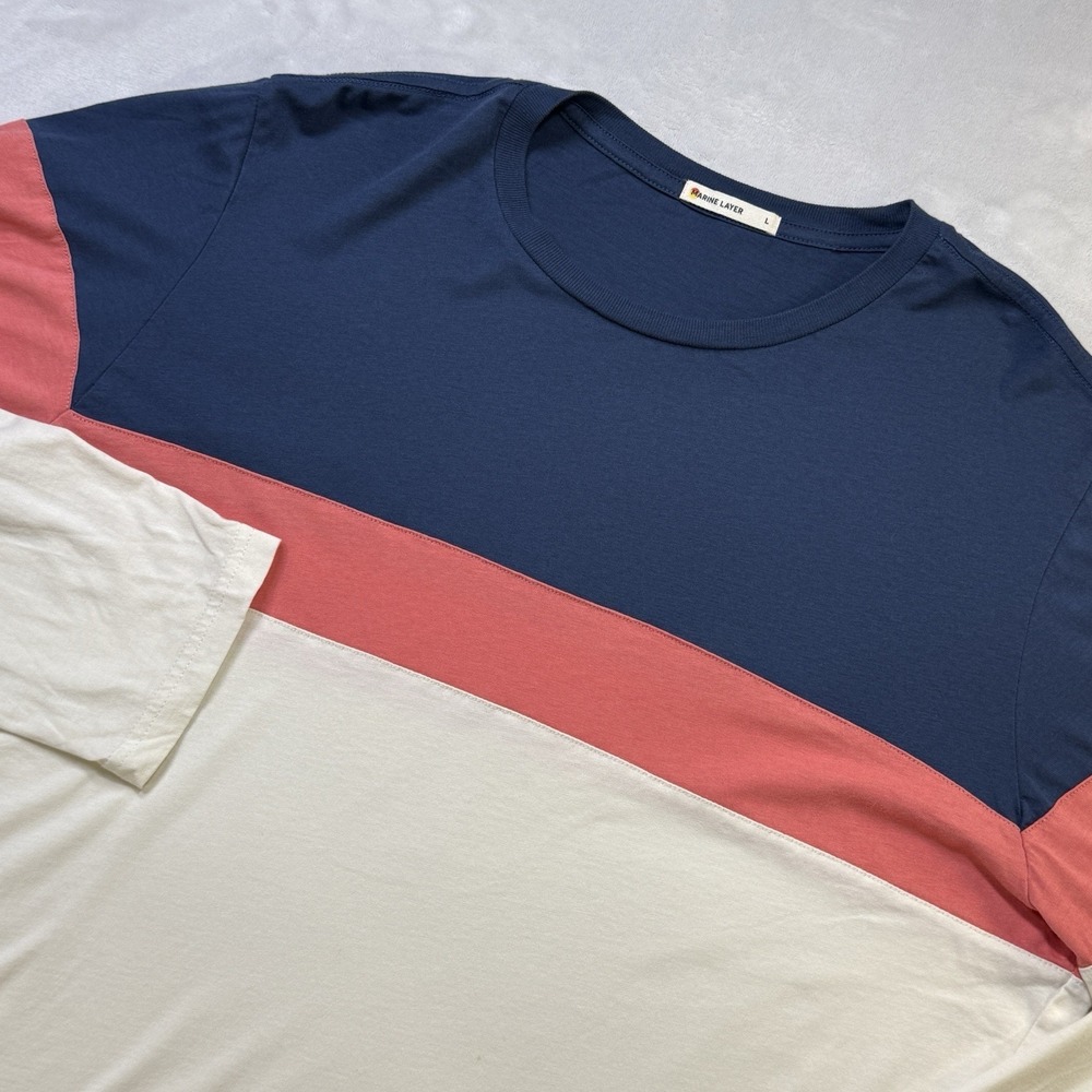 Marine Layer Jacob Long Sleeve Crewneck Tee Shirt Sz L Blue Colorblock Coastal